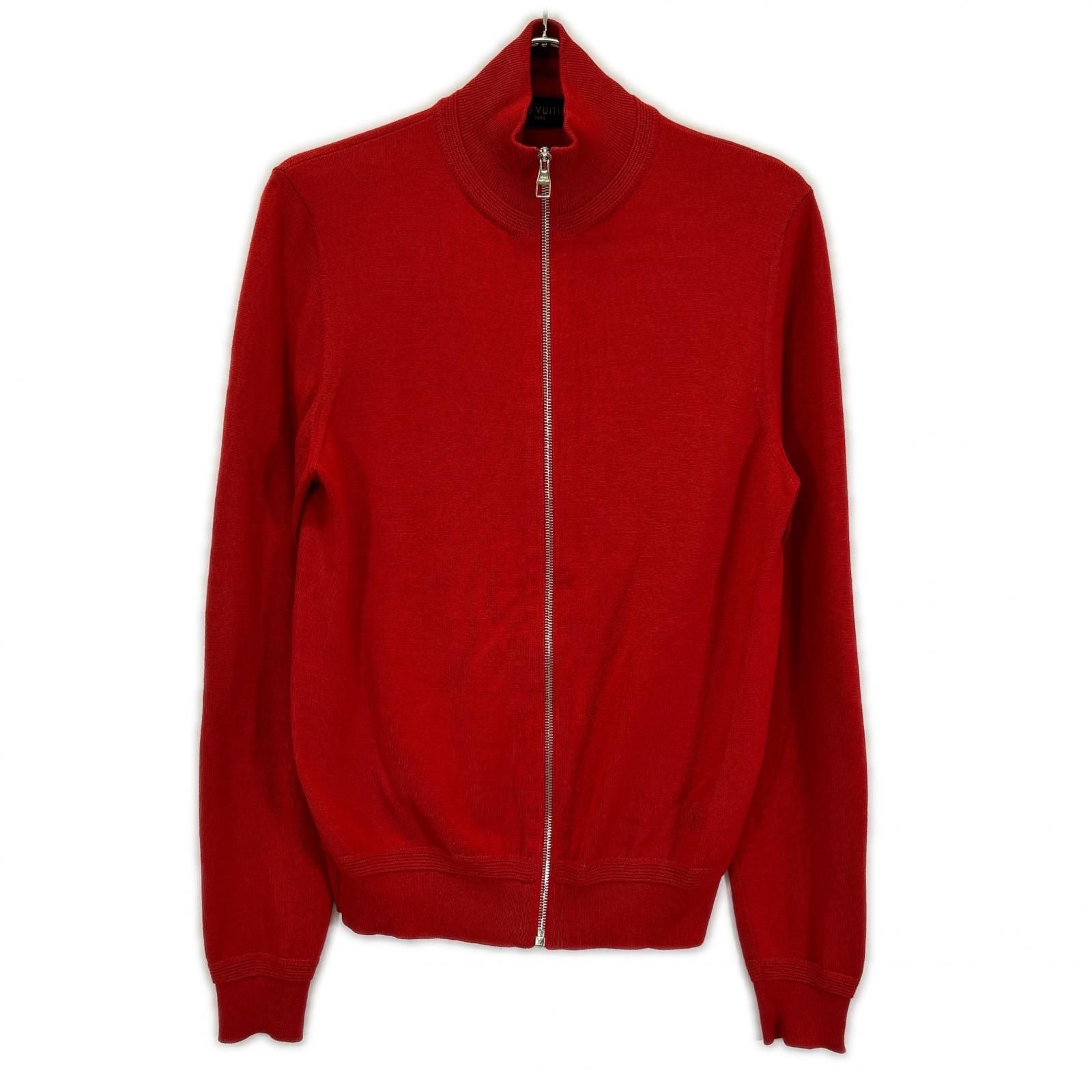 Louis Vuitton Red Wool Silk LV Circle Embroidery Elbow Patch Driver's Knit XS