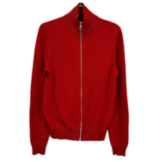Louis Vuitton Red Wool Silk LV Circle Embroidery Elbow Patch Driver's Knit XS