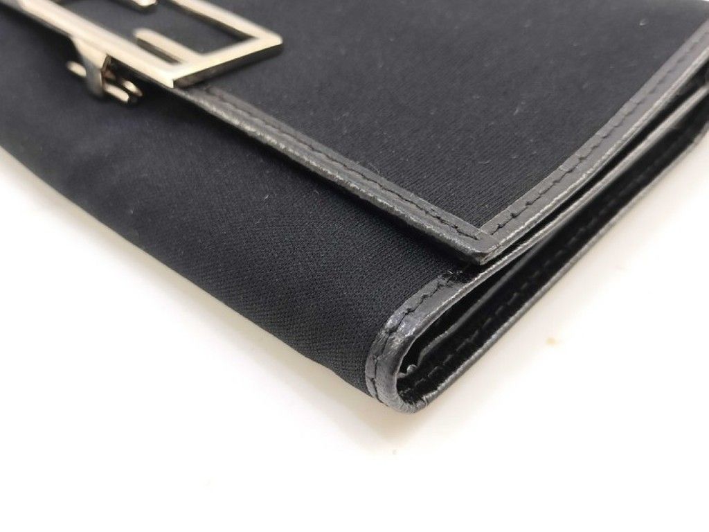 Fendi Wallet Black Canvas Leather Trifold Silver — view 4