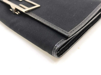 Fendi Wallet Black Canvas Leather Trifold Silver — view 4