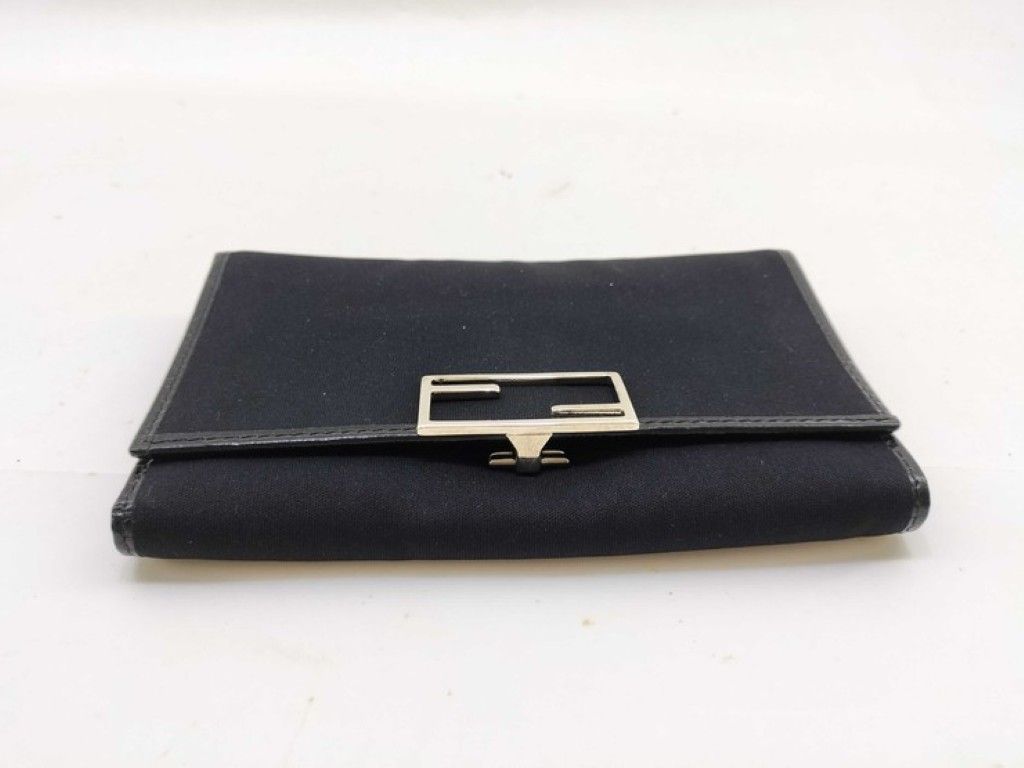 Fendi Wallet Black Canvas Leather Trifold Silver — view 3