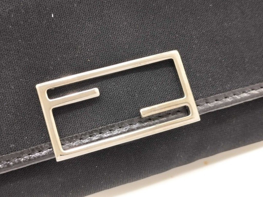 Fendi Wallet Black Canvas Leather Trifold Silver — view 5