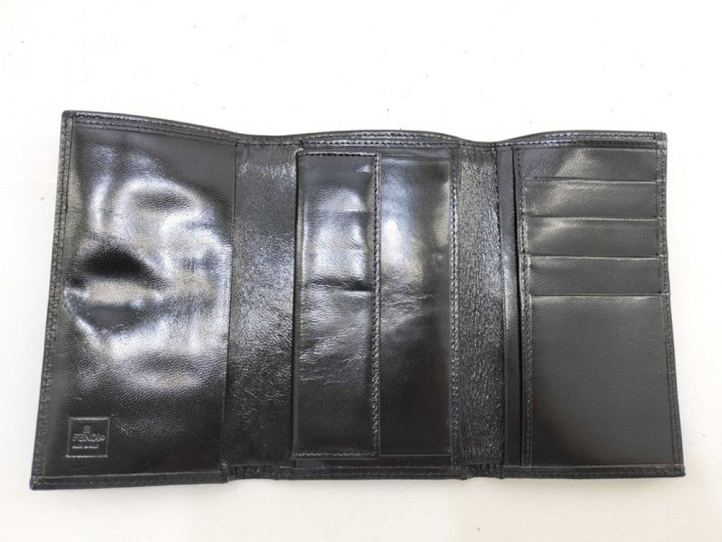 Fendi Wallet Black Canvas Leather Trifold Silver — view 6
