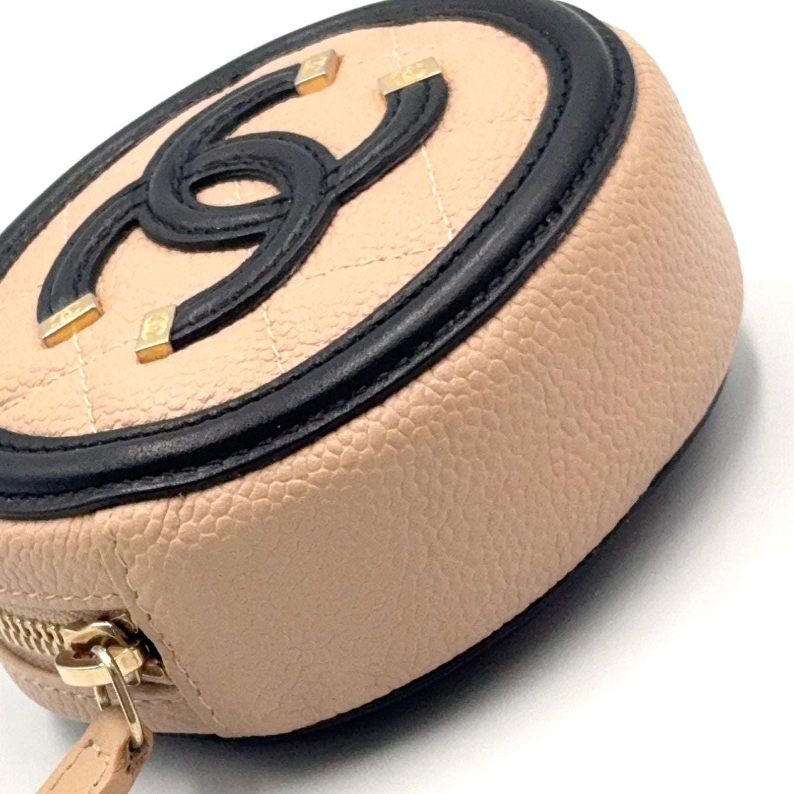 Chanel CC Stand Caviar Leather Black Beige Coin Case Gold — view 7