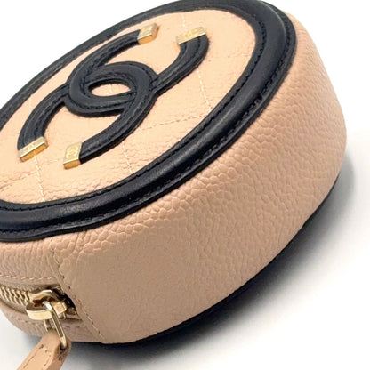 Chanel CC Stand Caviar Leather Black Beige Coin Case Gold — view 7