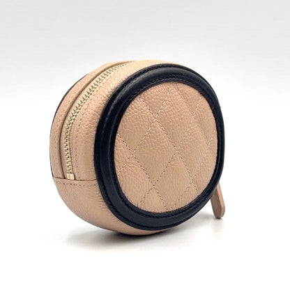 Chanel CC Stand Caviar Leather Black Beige Coin Case Gold — view 2