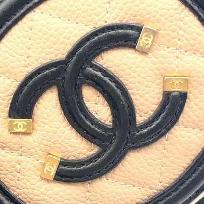 Chanel CC Stand Caviar Leather Black Beige Coin Case Gold — view 5