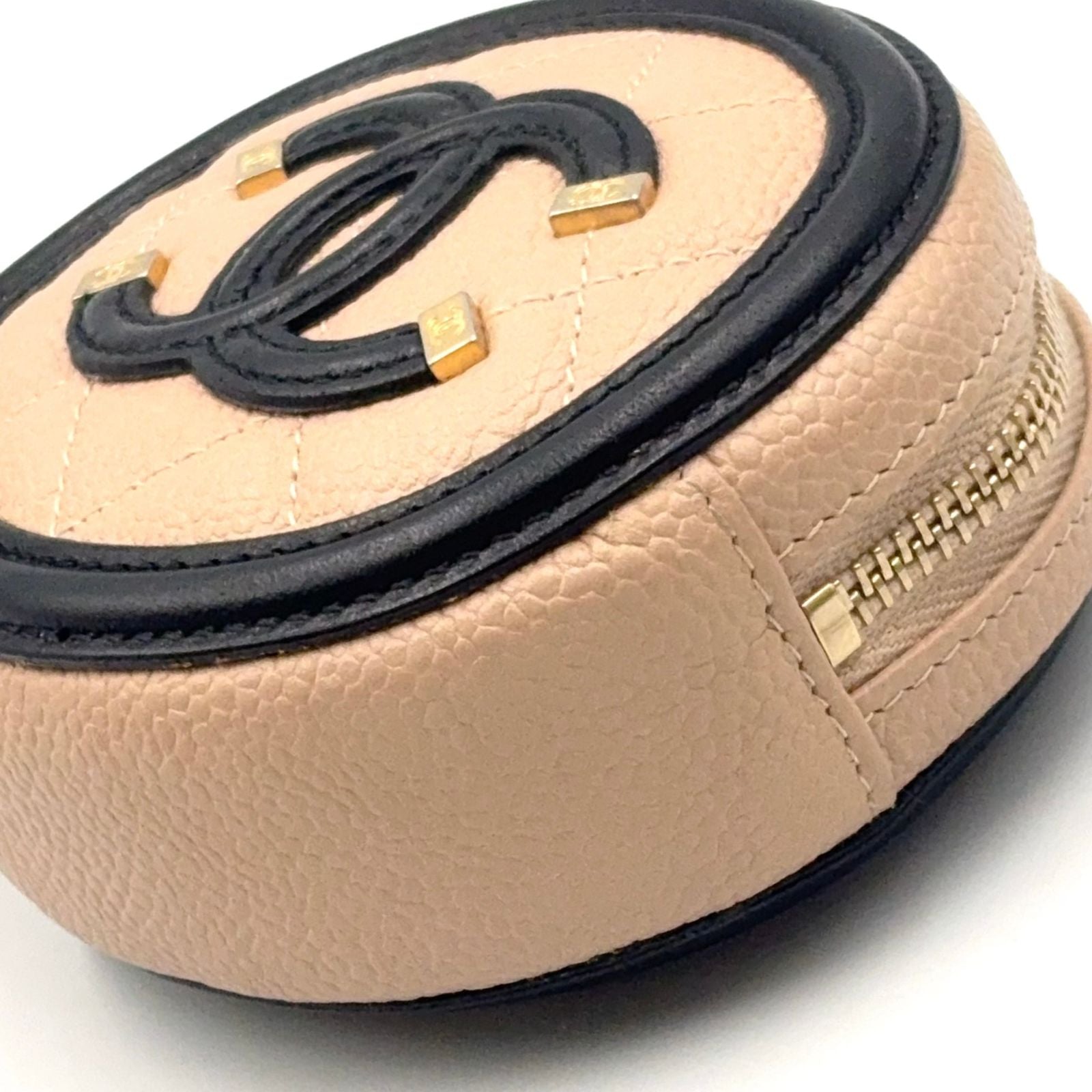Chanel CC Stand Caviar Leather Black Beige Coin Case Gold — view 8