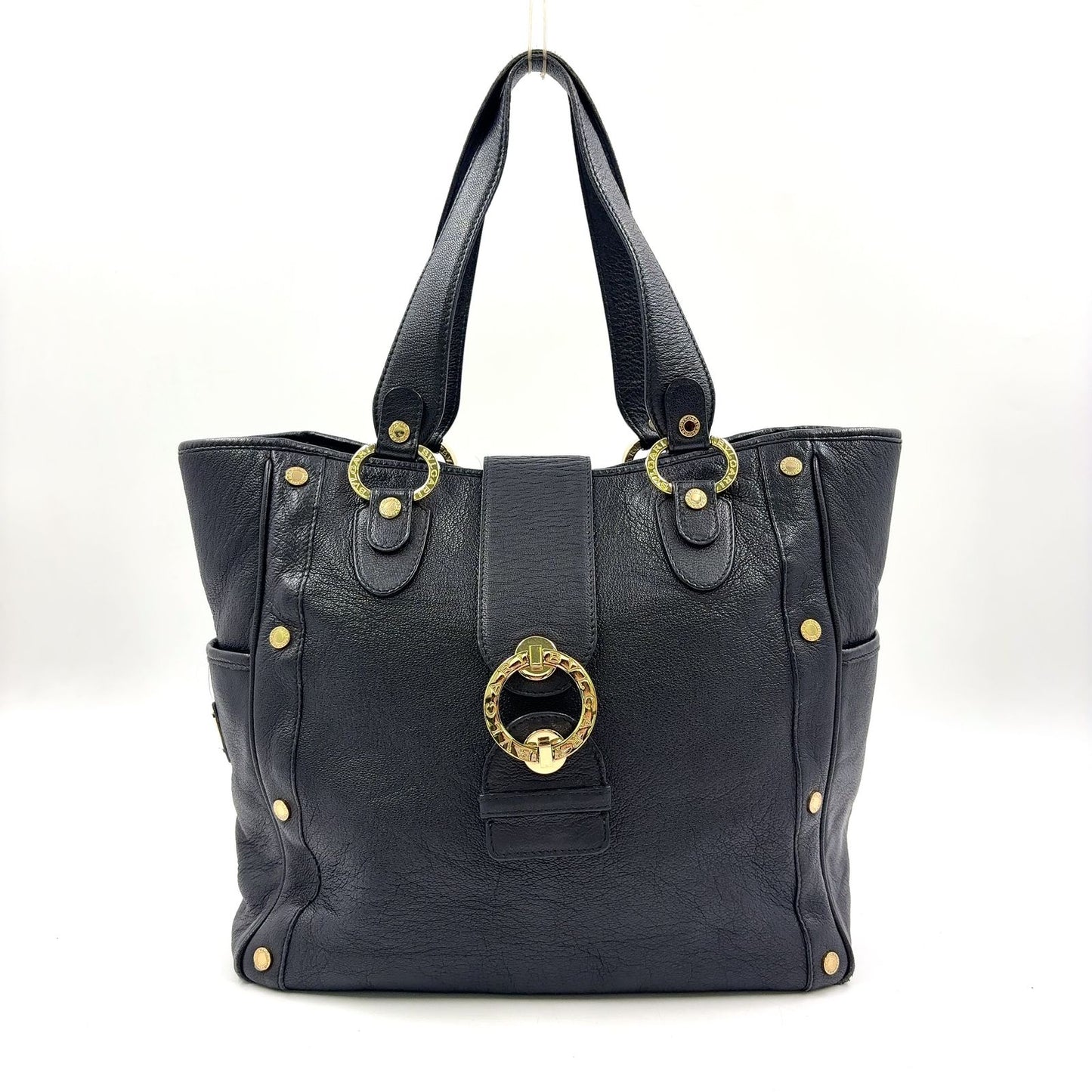Bvlgari Leather Black Tote Gold
