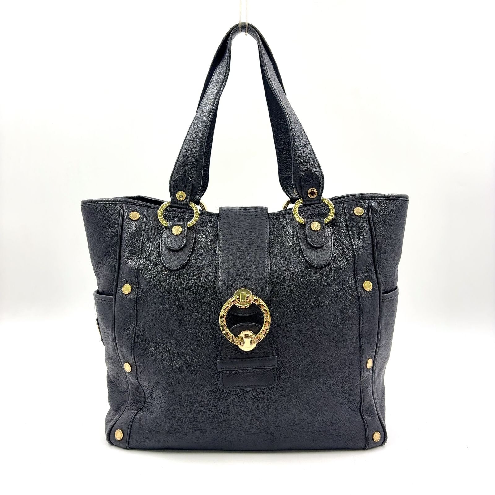 Bvlgari Leather Black Tote Gold