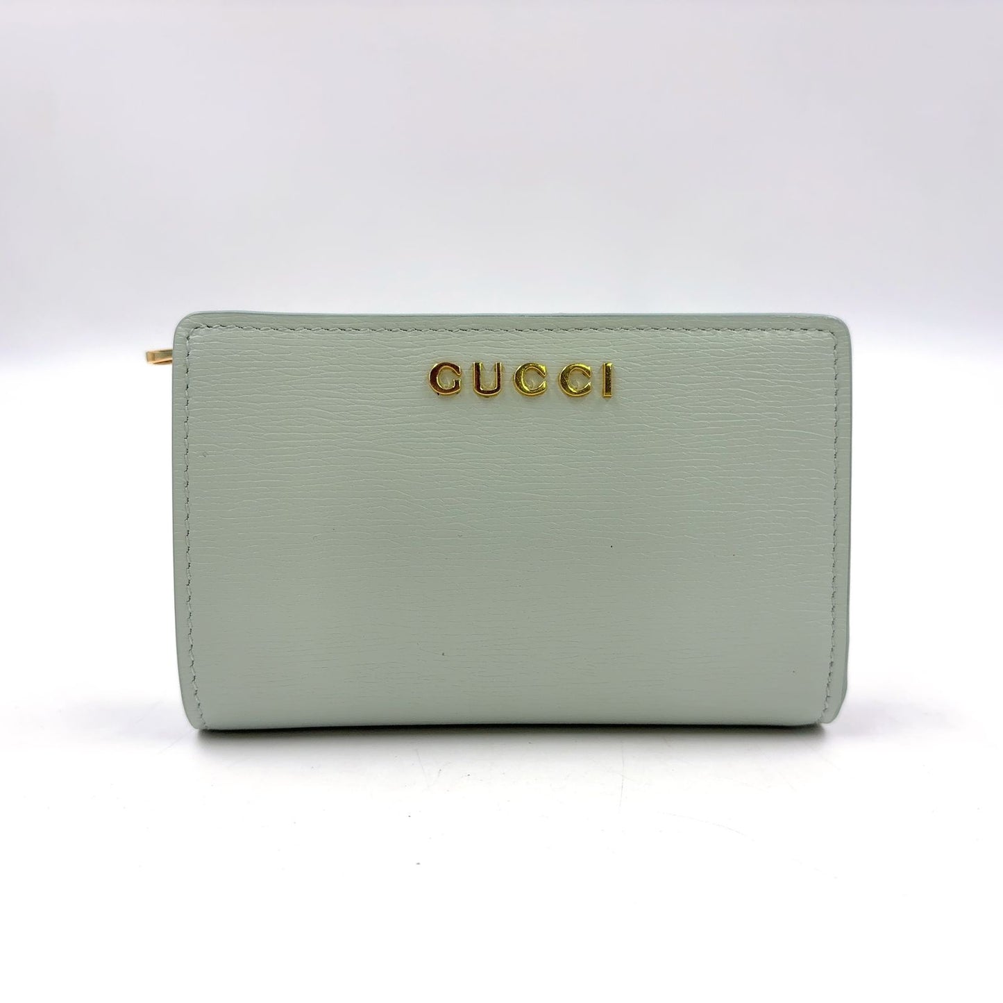 Gucci Leather Lightgreen Bi Foldwallet Gold Wallet