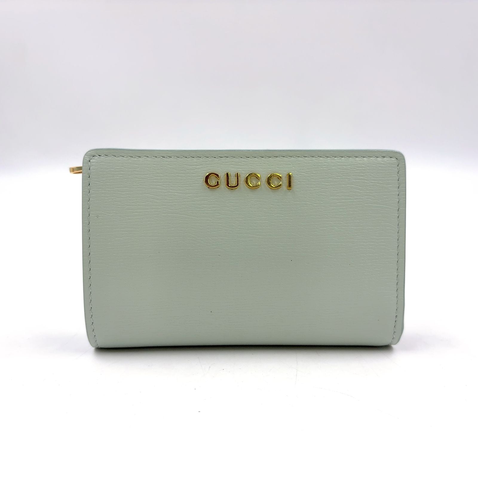 Gucci Leather Lightgreen Bi Foldwallet Gold Wallet