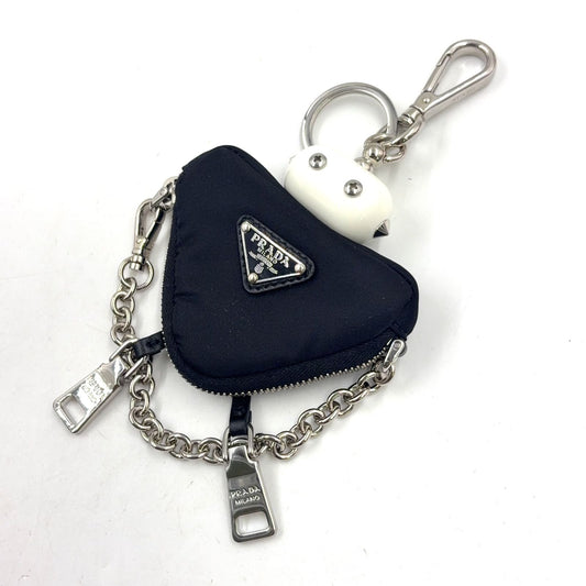 Prada Re-Nylon Charm Nylon Plastic Metal Silver Black White Coin Case