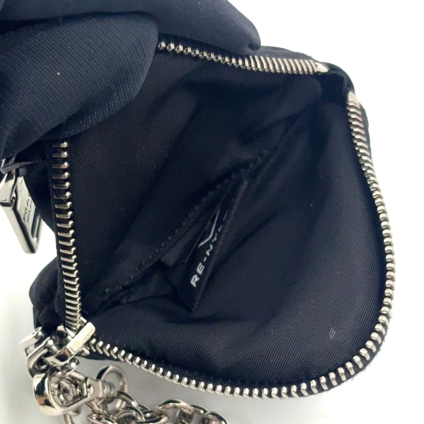 Prada Re-Nylon Charm Nylon Plastic Metal Silver Black White Coin Case — view 3