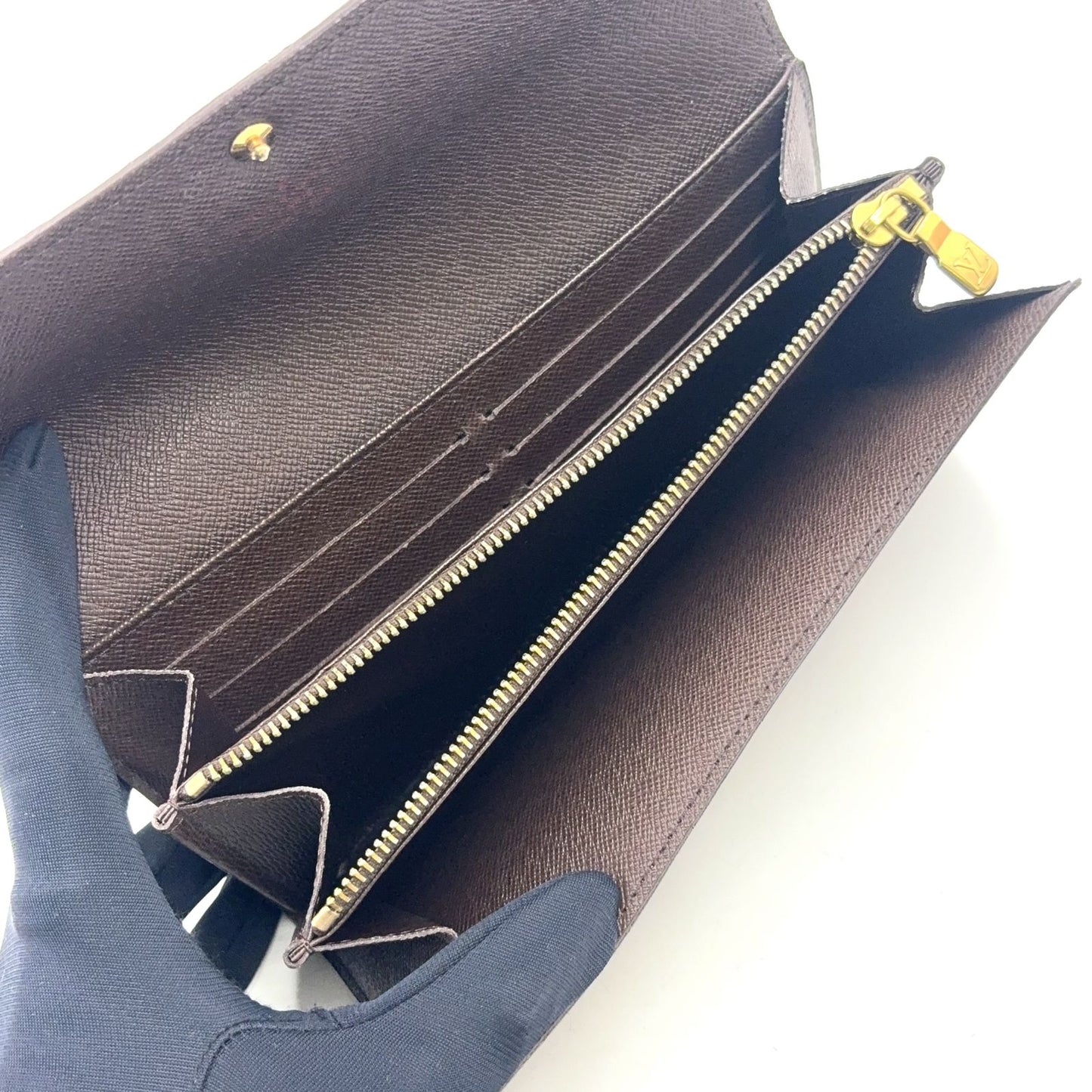Louis Vuitton Portefeuille Sarah Damier Ebene Initialstamp Can Be Leather Brown — view 3