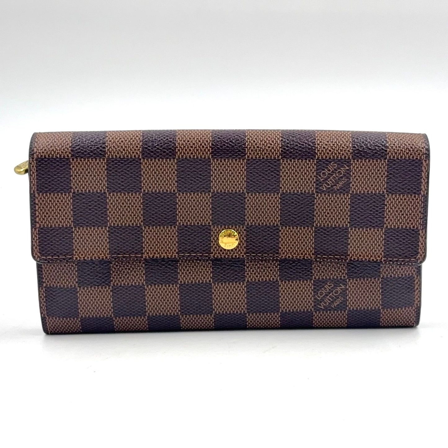 Louis Vuitton Portefeuille Sarah Damier Ebene Initialstamp Can Be Leather Brown