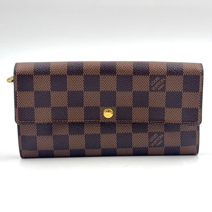 Louis Vuitton Portefeuille Sarah Damier Ebene Initialstamp Can Be Leather Brown