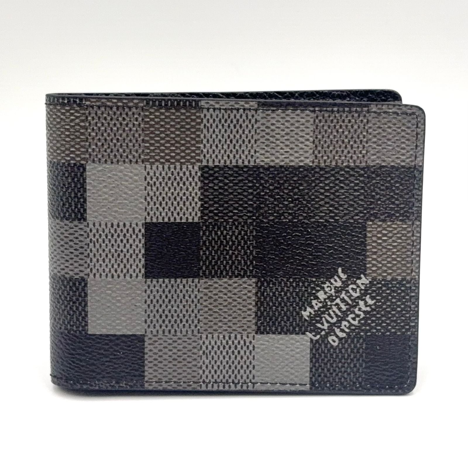Louis Vuitton Portefeuille Calf Correspondence Leather Black Bi Foldwallet