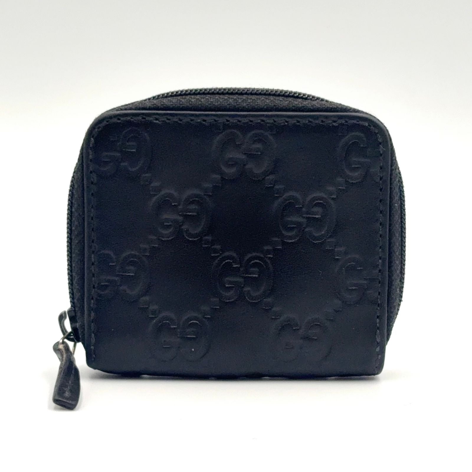Gucci GG Coin Case Leather Black Wallet Silver