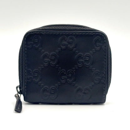 Gucci GG Coin Case Leather Black Wallet Silver