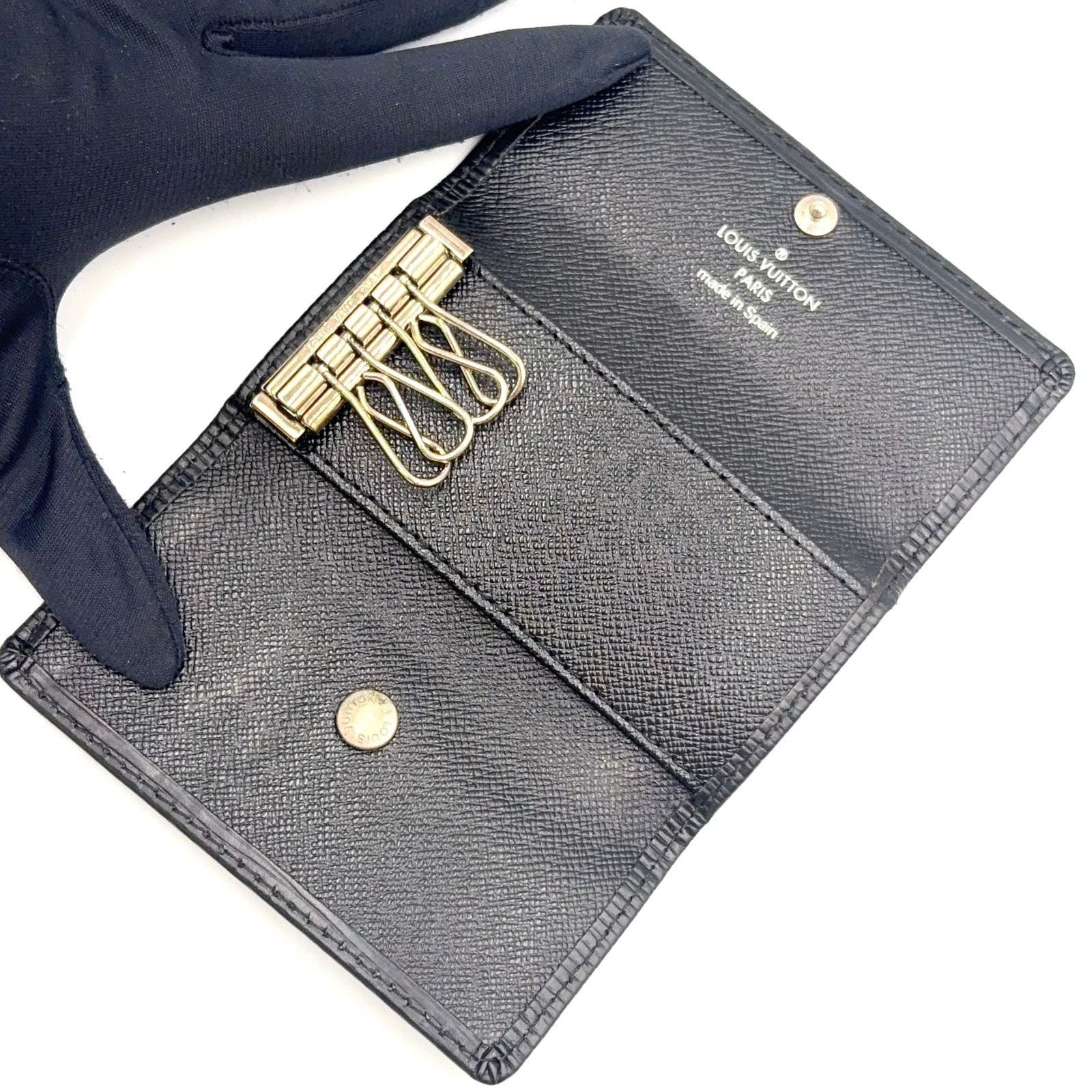 Louis Vuitton Multicles 4 Epi Noir Leather Black Key Case Silver Key Holder — view 3
