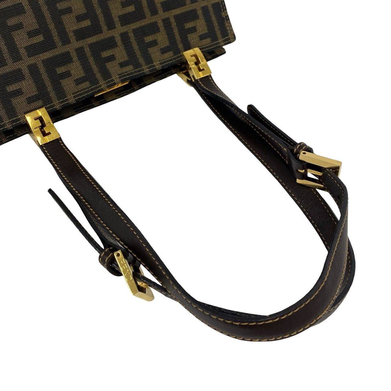 Fendi Vintage Zucca FF Logo Canvas Leather Shoulder Bag Brown — view 4
