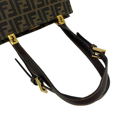 Fendi Vintage Zucca FF Logo Canvas Leather Shoulder Bag Brown — view 4