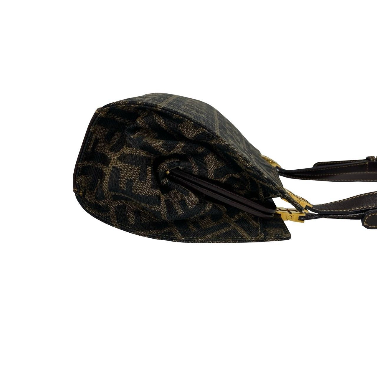 Fendi Vintage Zucca FF Logo Canvas Leather Shoulder Bag Brown — view 6