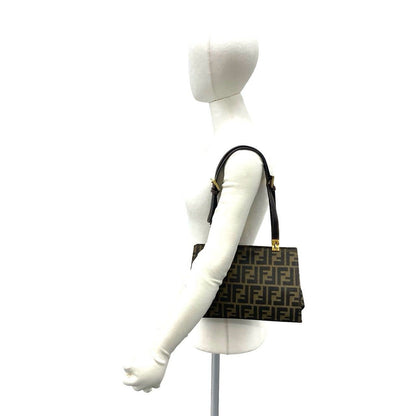 Fendi Vintage Zucca FF Logo Canvas Leather Shoulder Bag Brown — view 2