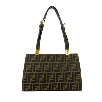 Fendi Vintage Zucca FF Logo Canvas Leather Shoulder Bag Brown — view 3