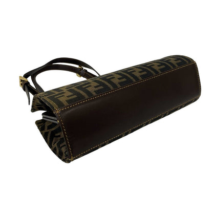Fendi Vintage Zucca FF Logo Canvas Leather Shoulder Bag Brown — view 7