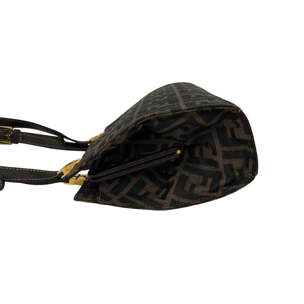 Fendi Vintage Zucca FF Logo Canvas Leather Shoulder Bag Brown — view 5