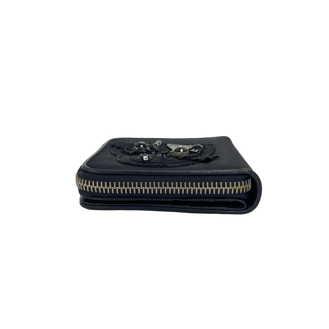 Prada Triangular Logo Nylon Bifold Wallet Mini Card Case Black — view 4