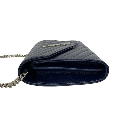 Saint Laurent Paris YSL Cassandra Logo Leather Chain Shoulder Bag Navy — view 5
