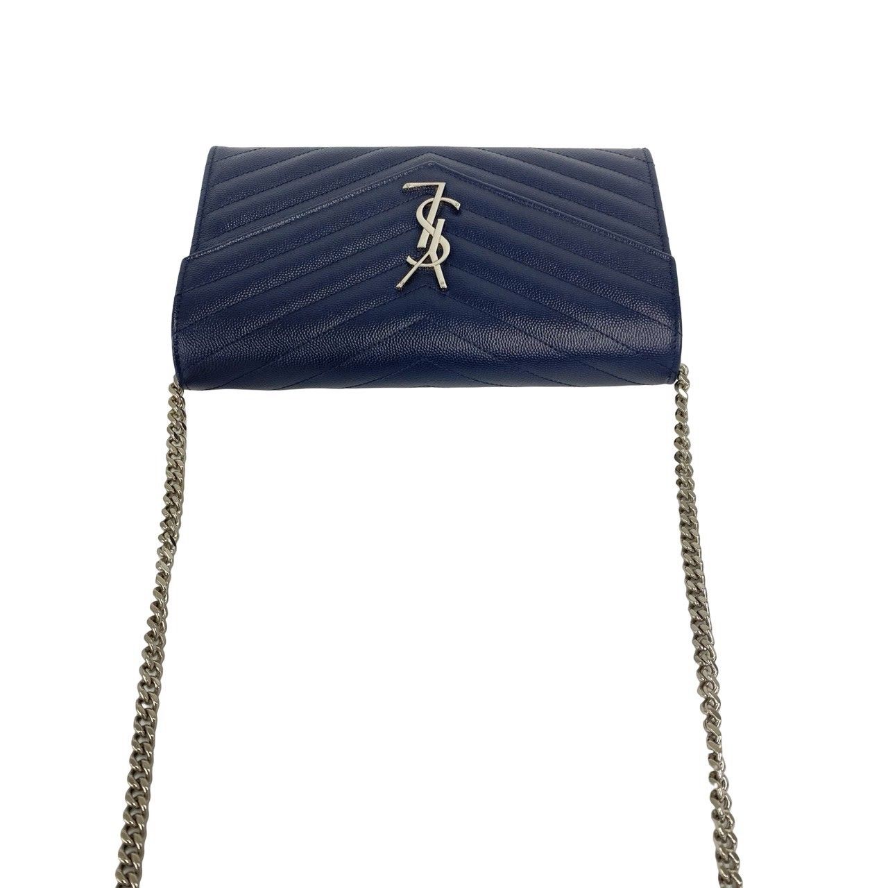 Saint Laurent Paris YSL Cassandra Logo Leather Chain Shoulder Bag Navy — view 4