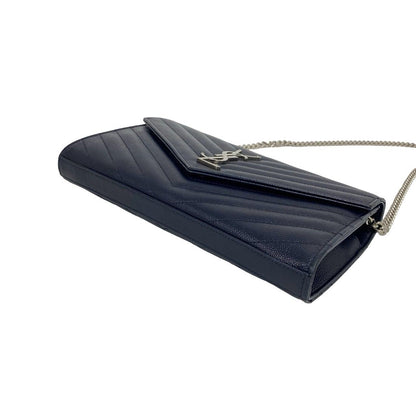Saint Laurent Paris YSL Cassandra Logo Leather Chain Shoulder Bag Navy — view 8