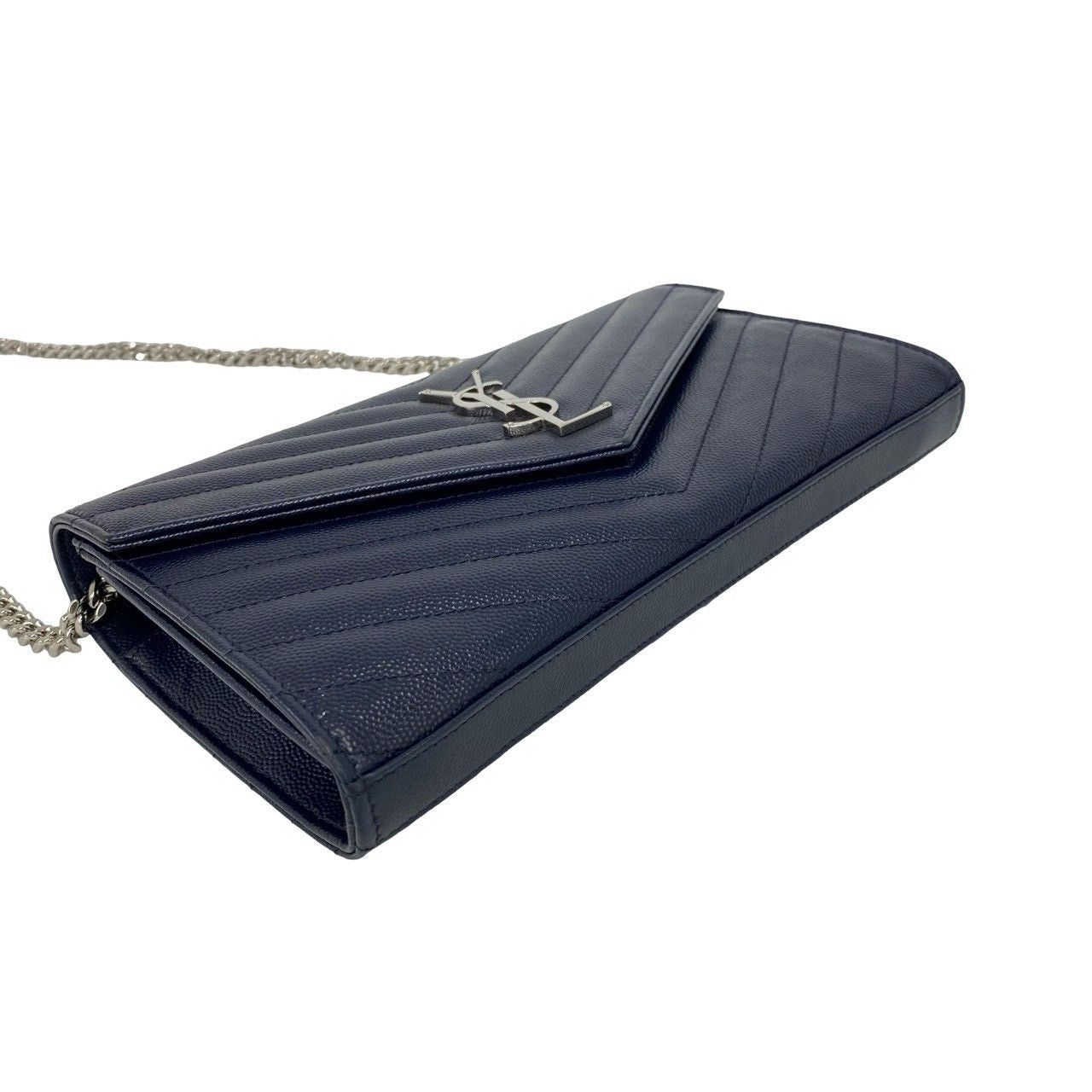 Saint Laurent Paris YSL Cassandra Logo Leather Chain Shoulder Bag Navy — view 7