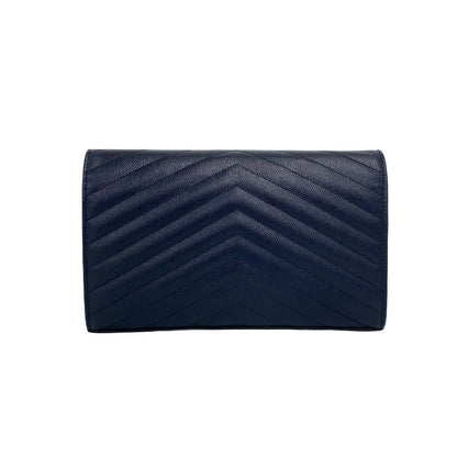 Saint Laurent Paris YSL Cassandra Logo Leather Chain Shoulder Bag Navy — view 3