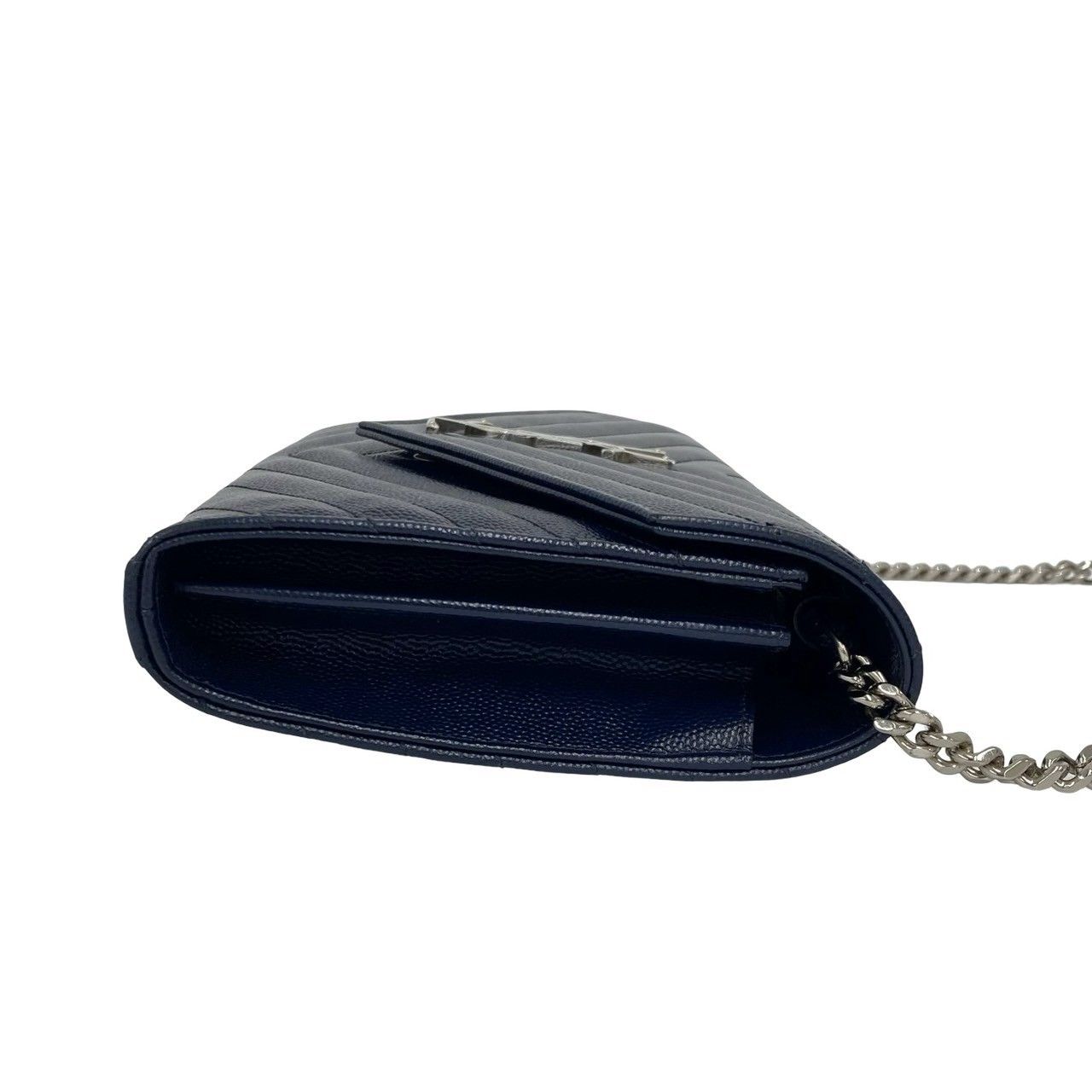 Saint Laurent Paris YSL Cassandra Logo Leather Chain Shoulder Bag Navy — view 6