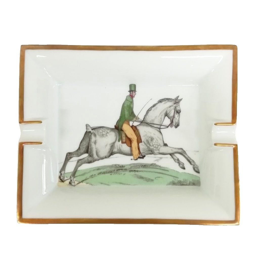 Hermes Vintage Horse Pattern Gold Ashtray Ceramic