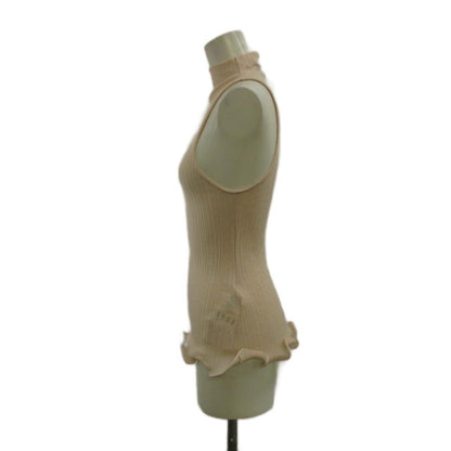 Fendi Ruffled Top Knit Tank Top Wool 38 Pink Ribbed High Neck Ruffle Hem PP — view 3