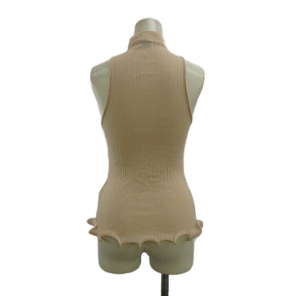 Fendi Ruffled Top Knit Tank Top Wool 38 Pink Ribbed High Neck Ruffle Hem PP — view 2