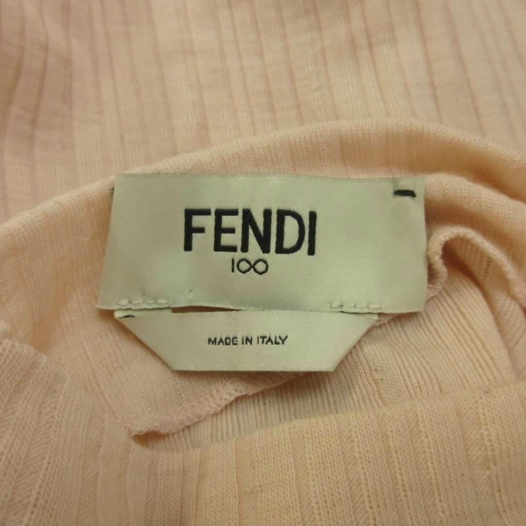 Fendi Ruffled Top Knit Tank Top Wool 38 Pink Ribbed High Neck Ruffle Hem PP — view 4