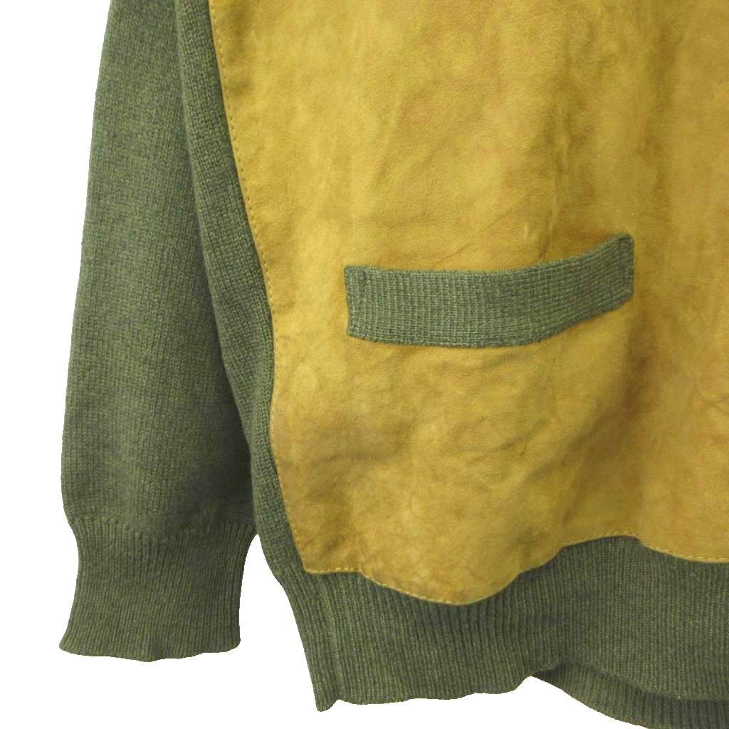 Hermes Cardigan Suede Leather Knit Contrast M Khaki Beige Neck PP — view 4