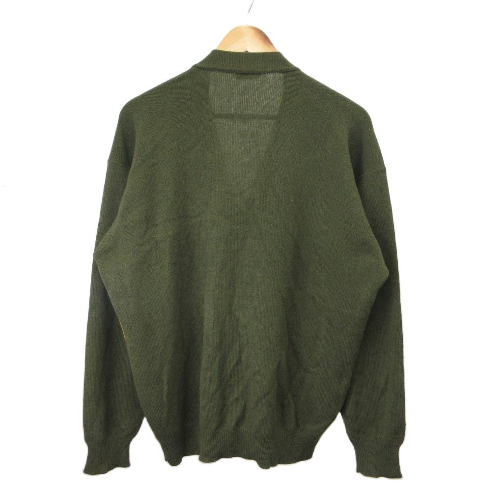 Hermes Cardigan Suede Leather Knit Contrast M Khaki Beige Neck PP — view 2