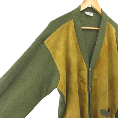 Hermes Cardigan Suede Leather Knit Contrast M Khaki Beige Neck PP — view 3