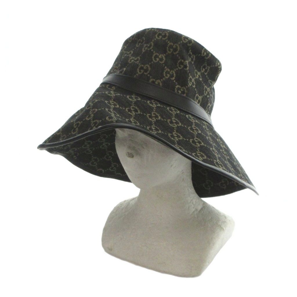 Gucci Bucket Hat Logo Canvas GG M 57 Black
