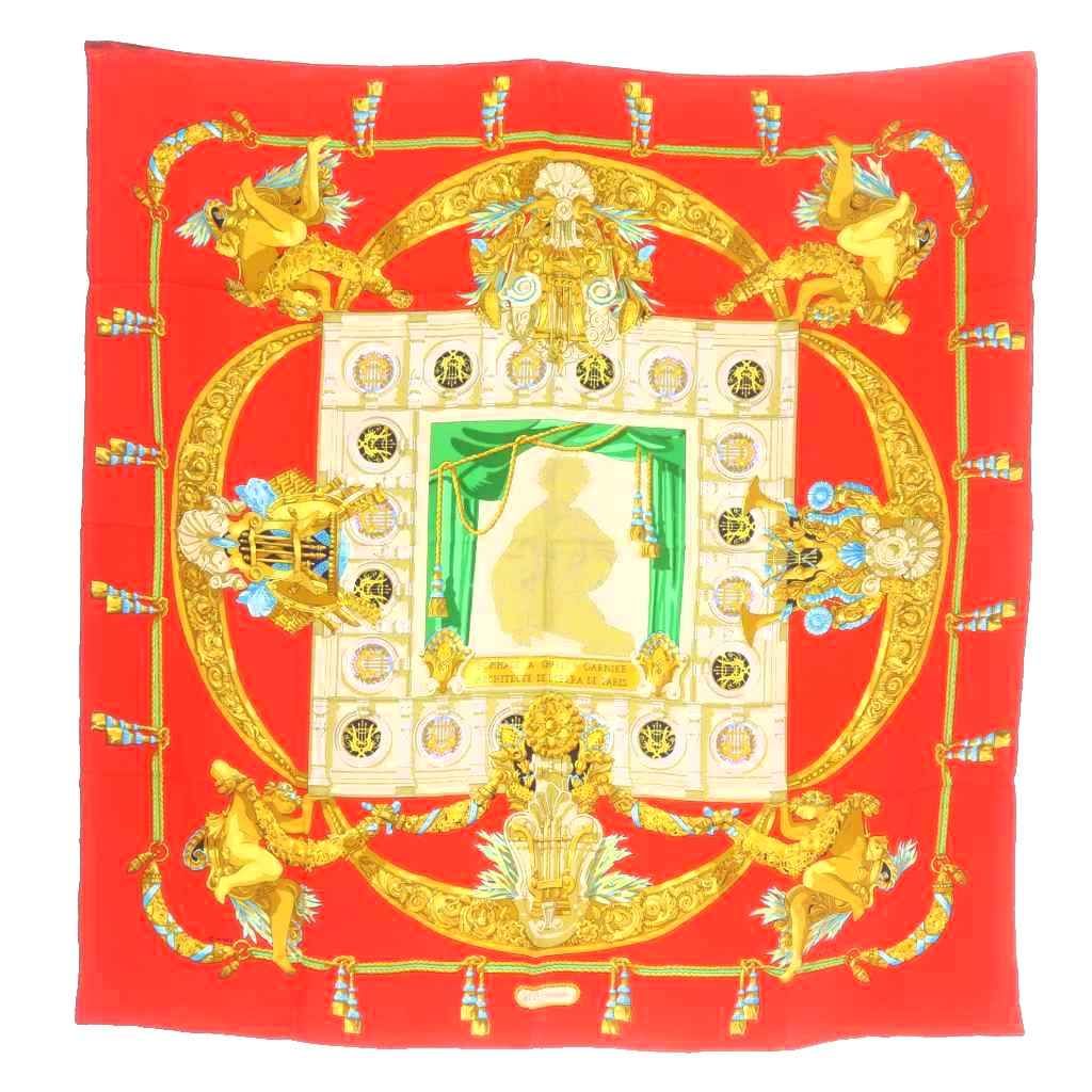 Hermes Chat Loulou Tribute to Garnier Scarf Red Carre 90