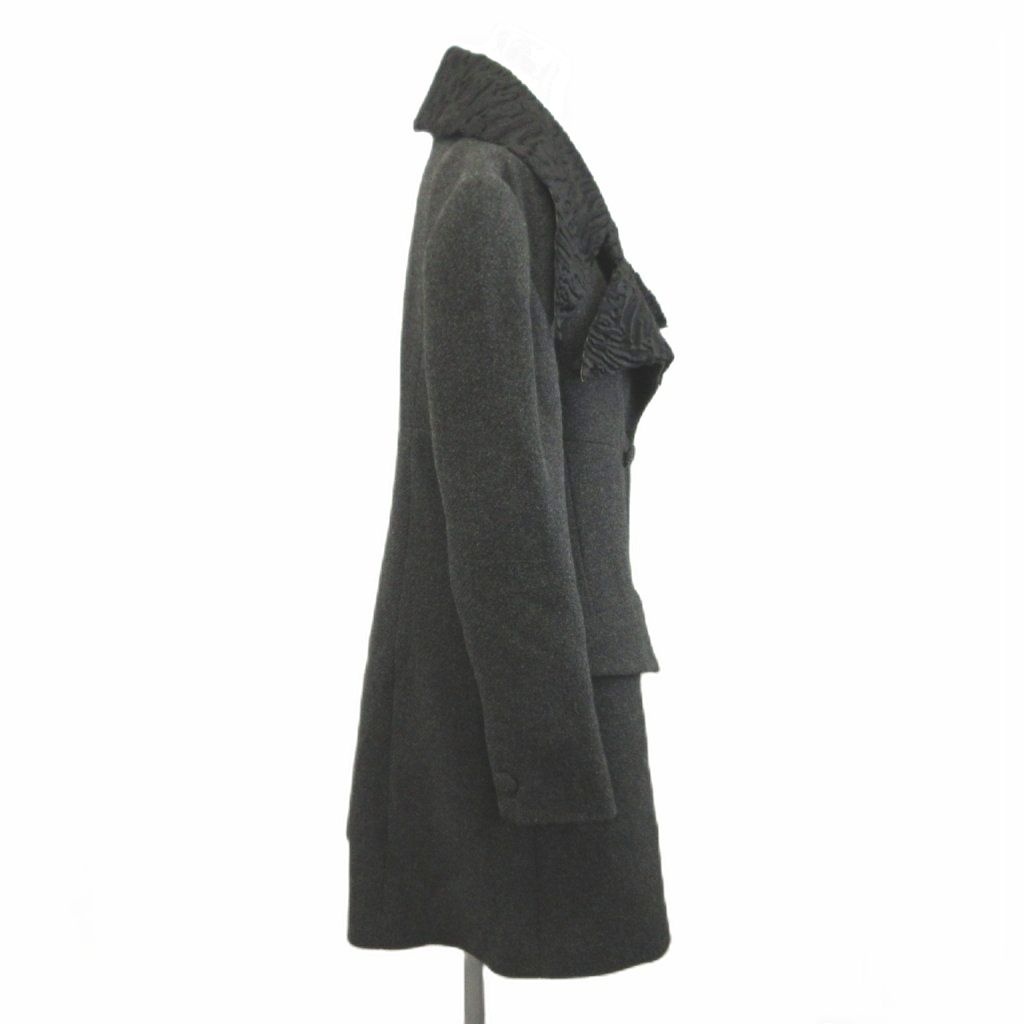 Fendi Lapel Contrast Long Coat Sheep Leather 40 Gray Black Double Breasted — view 3