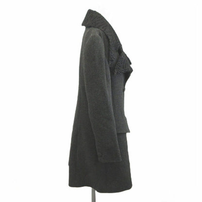 Fendi Lapel Contrast Long Coat Sheep Leather 40 Gray Black Double Breasted — view 3